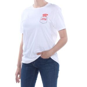 GOLD RUSH Womens T-Shirt White Short Sleeve Crew Neck Dog Print Juniors M